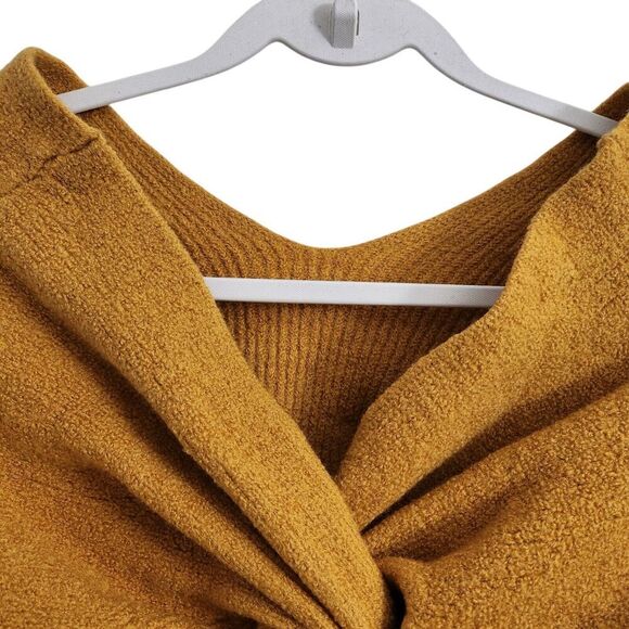 Amour Vert Sweater Large Mustard Yellow Wool Twisted Back Crop *Shrunken* - Picture 5 of 8